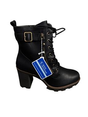 White Mountain Black Lace-Up Buckle Block Heel Ankle Boots Women’s size 11